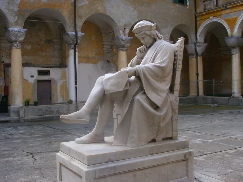 LICEO-COLOMBO-statua Francesco Caroni "Monumento a Cristoforo Colombo" al Liceo "Colombo" di Genova. 1892. LICEO-COLOMBO-statua