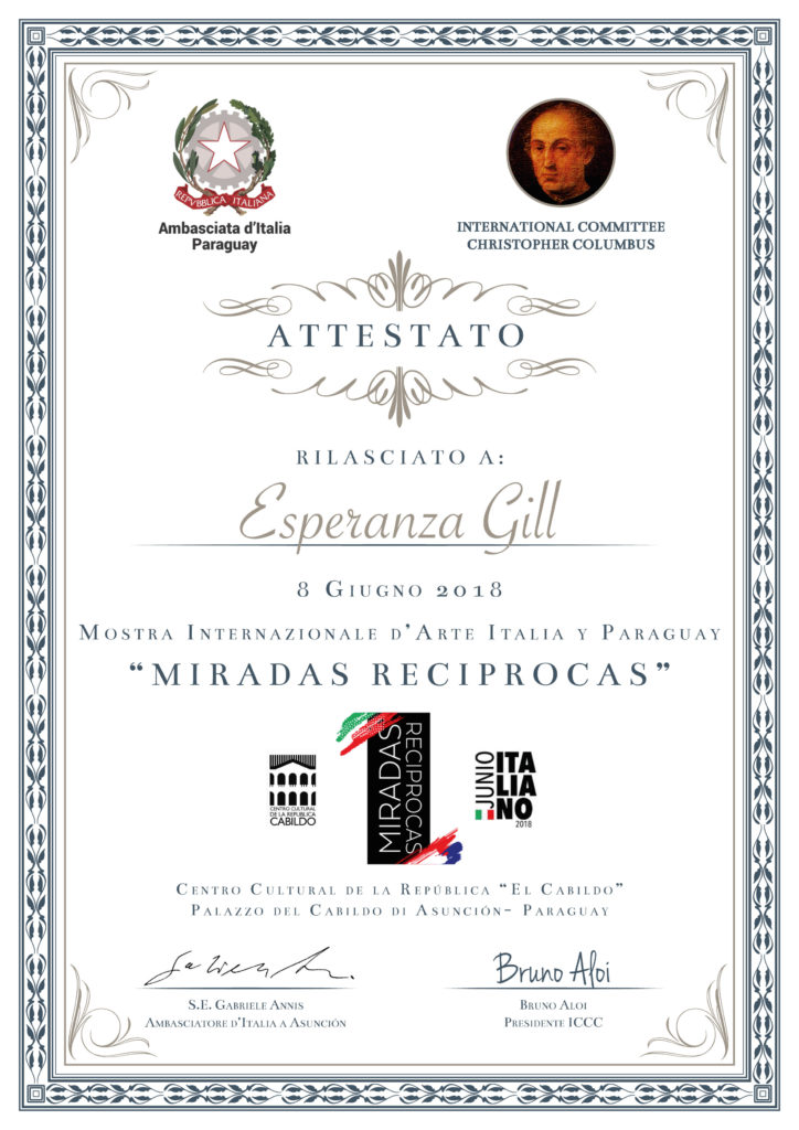 ATTESTATO-EsperanzaGill-1-724x1024 Mostra Internazionale d'Arte"Italia y Paraguay: Miradas Reciprocas". Asunción, Paraguay. ATTESTATO-EsperanzaGill-1-724x1024