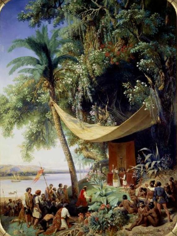 prima-messa Pharamond Blanchard. "La première messe en Amerique". 1850. prima-messa